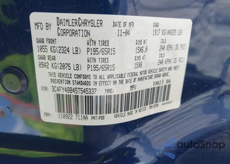 2005 Chrysler Pt Cruiser из США, поврежденный, VIN 3C4FY48B45T545337